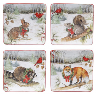 Winter Forest Dessert Plate 8.5 in asst., Set of 4